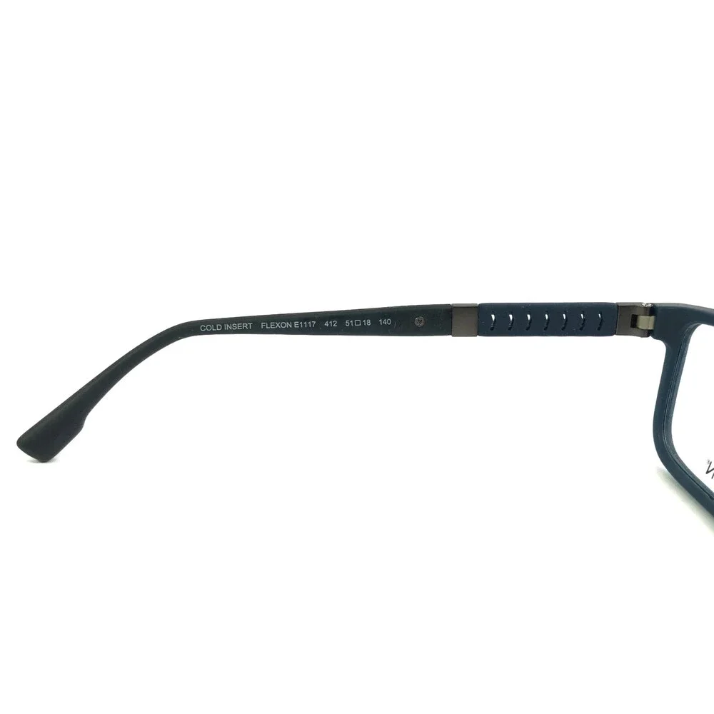 Flexon Eyeglasses Frames E1117 412 Matte Blue Black Rectangle Full Rim 51-18-140
